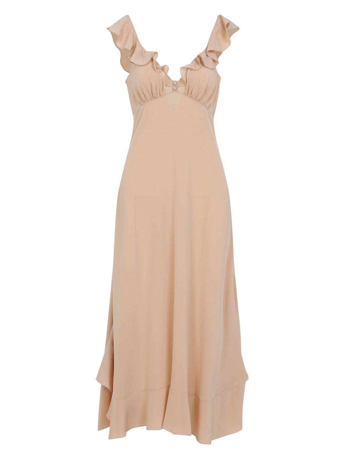 CHLOÉ Long Silk Dress With Flared Skirt And Ruffled Straps In Beige Product Image