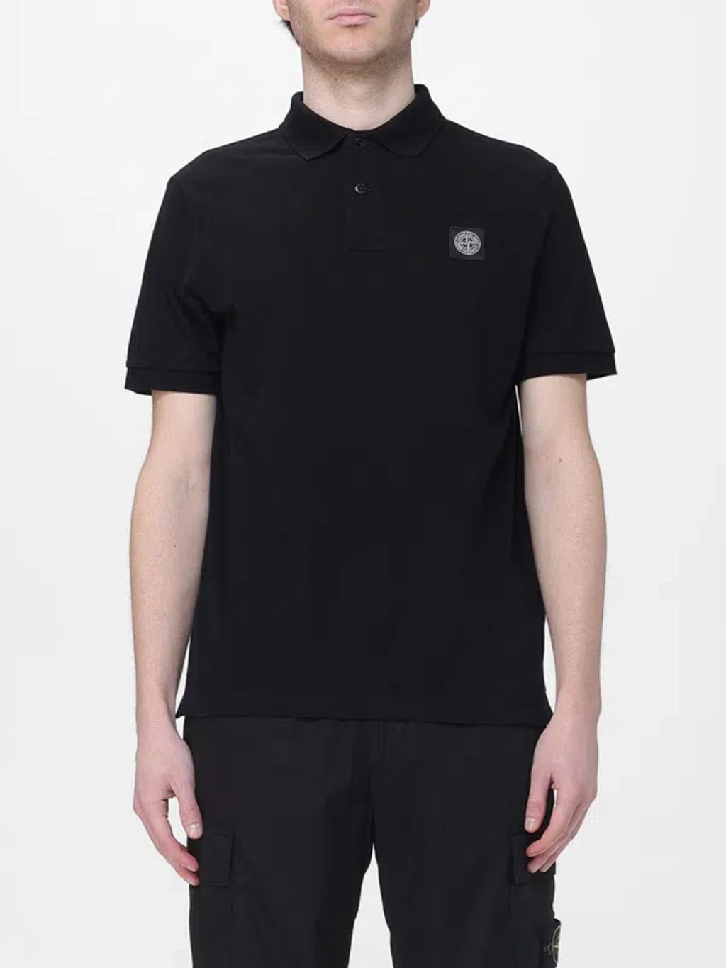 STONE ISLAND Mens Black Brand-patch Regular-fit Stretch-cotton Polo Shirt Xl Product Image