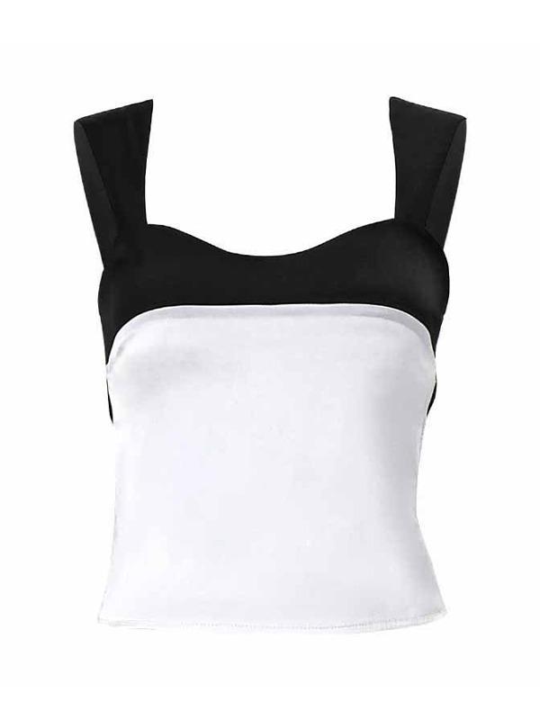 Tie Back Patchwork Satin Tank Top Product Image