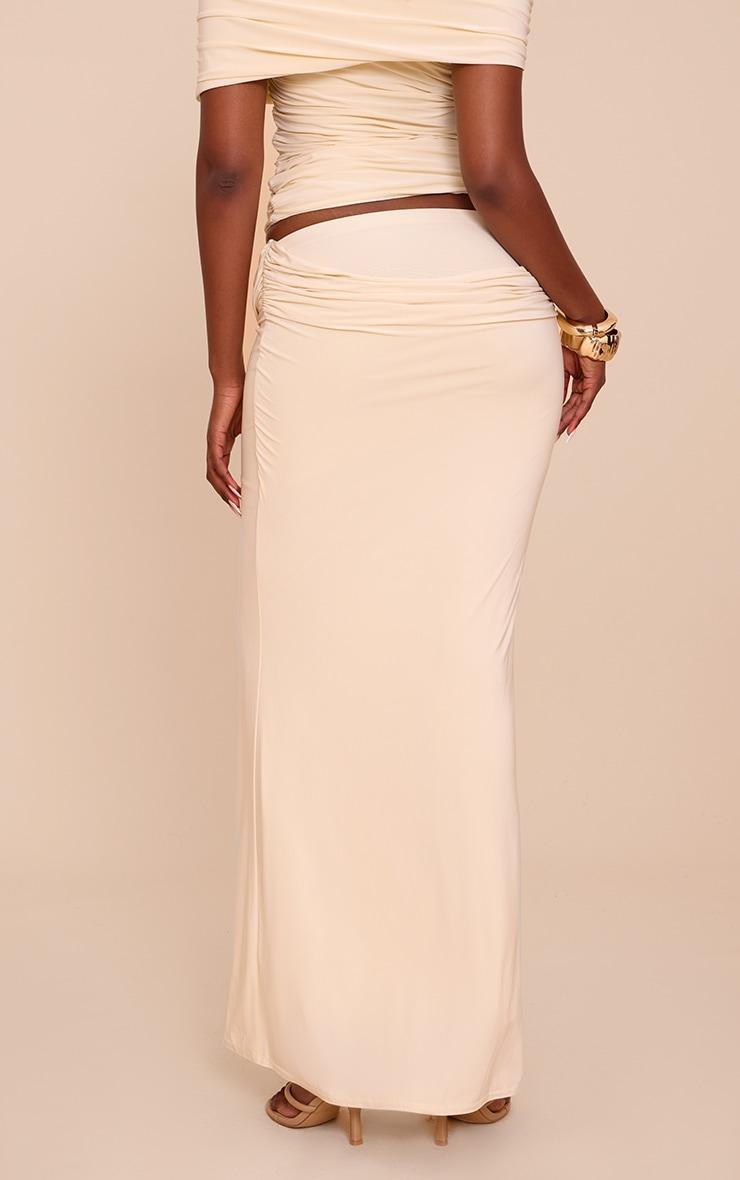 Cream Double Layer Slinky Drape Waist Maxi Skirt Product Image