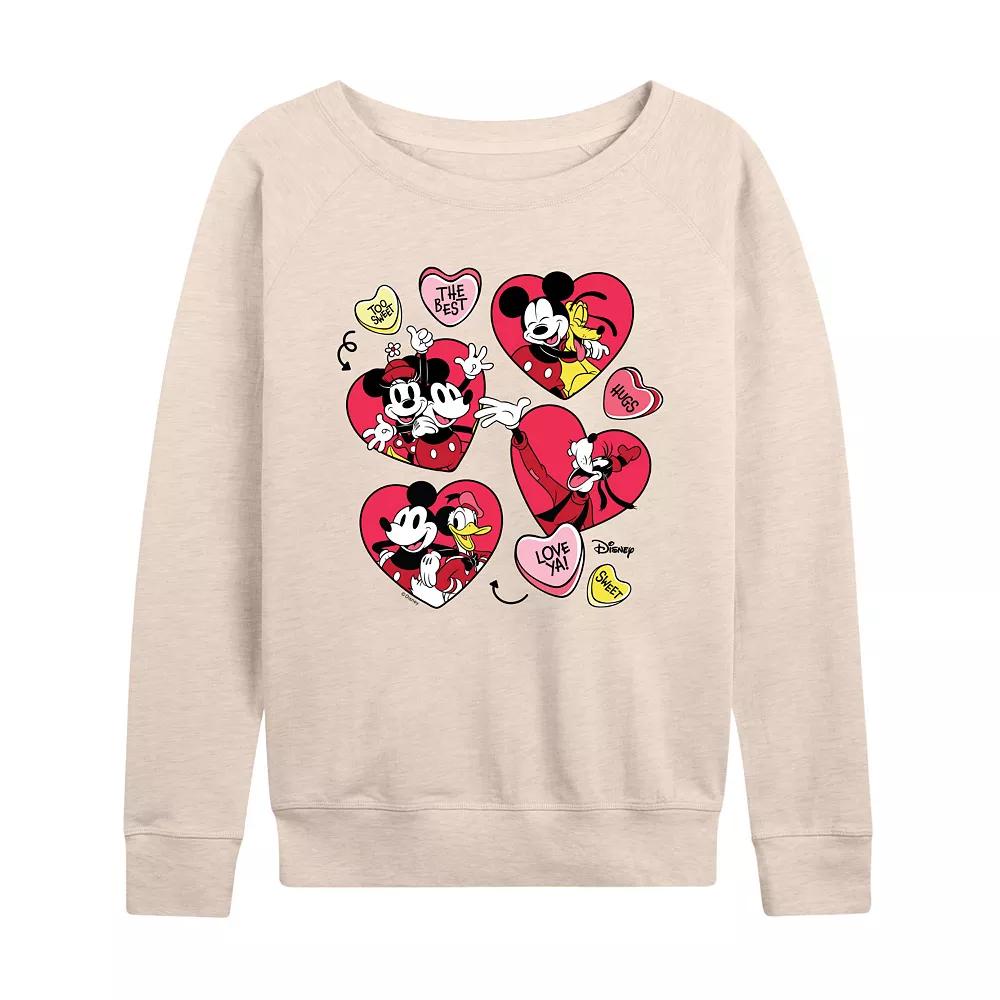 Disney's Mickey Mouse & Friends Women's Candy Hearts French Terry Long Sleeve Tee, Size: Large, Beige Product Image