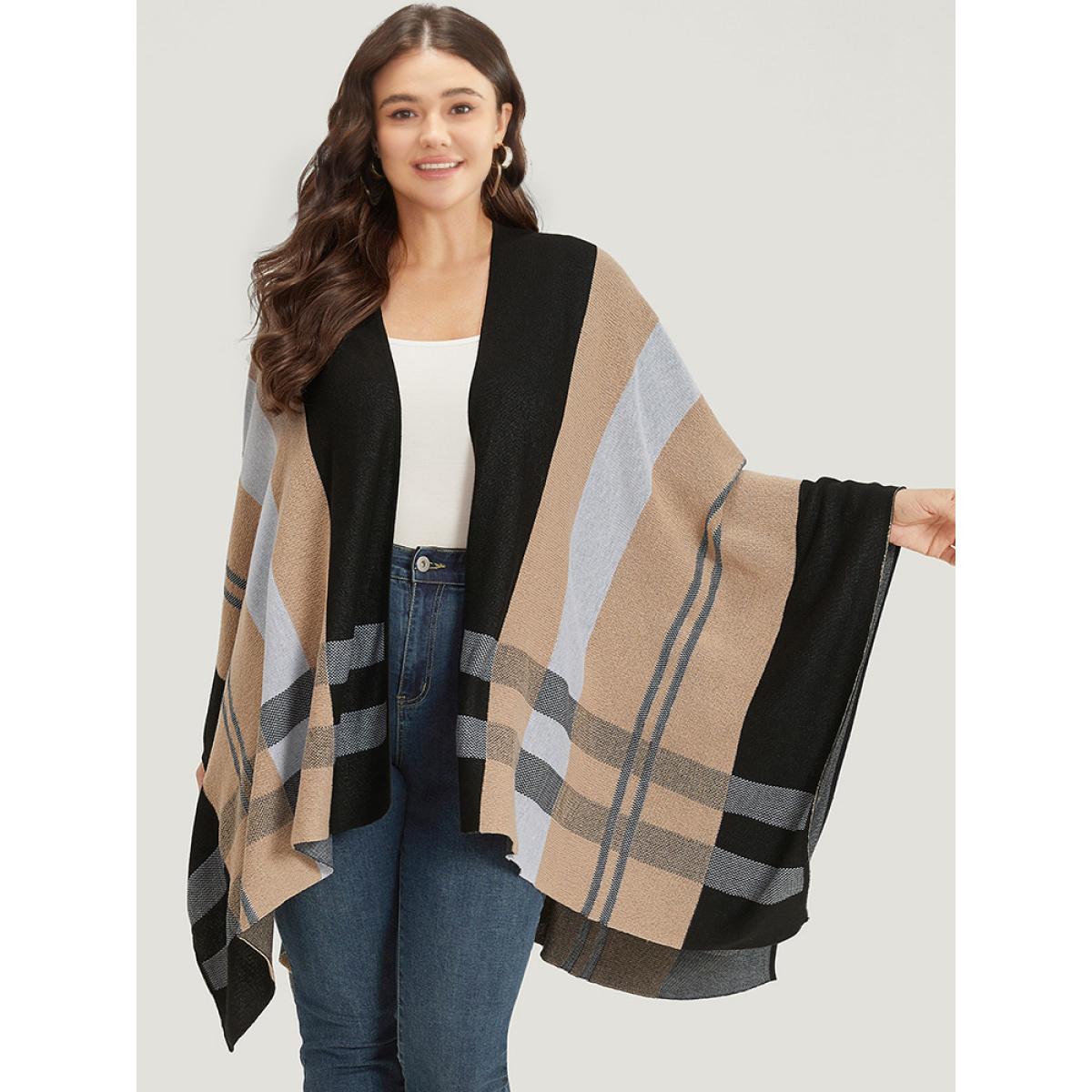 Plus Size Multi-wear Plaid Shawl Cardigan Tan Women Casual Oversized Sleeveless Dailywear Cardigans BloomChic 12/L Product Image