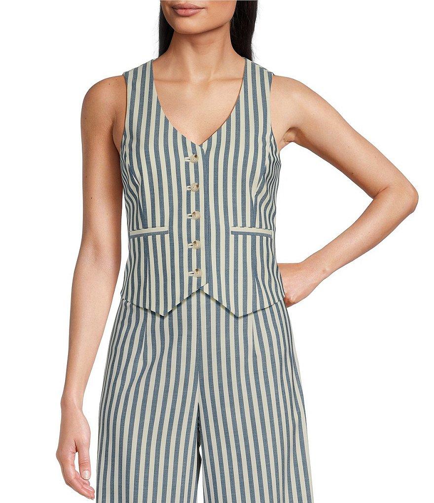 Alex Marie Brooke V-Neck Stretch Linen Blend Button Front Coordinating Vest Product Image