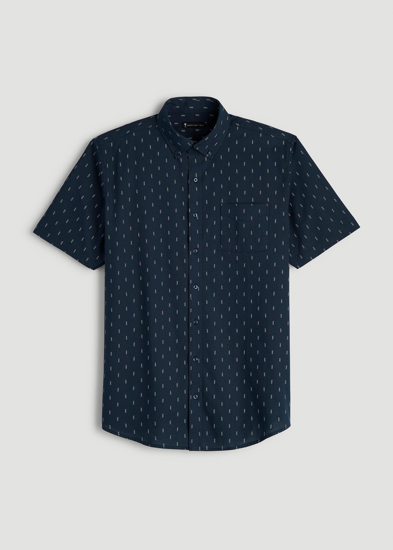 Short Sleeve Shirt for Tall Men in Navy Arrow Print Male Product Image