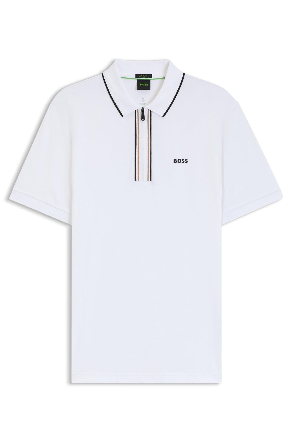 BOSS - Slim-fit polo shirt in quick-dry stretch cotton - White Product Image