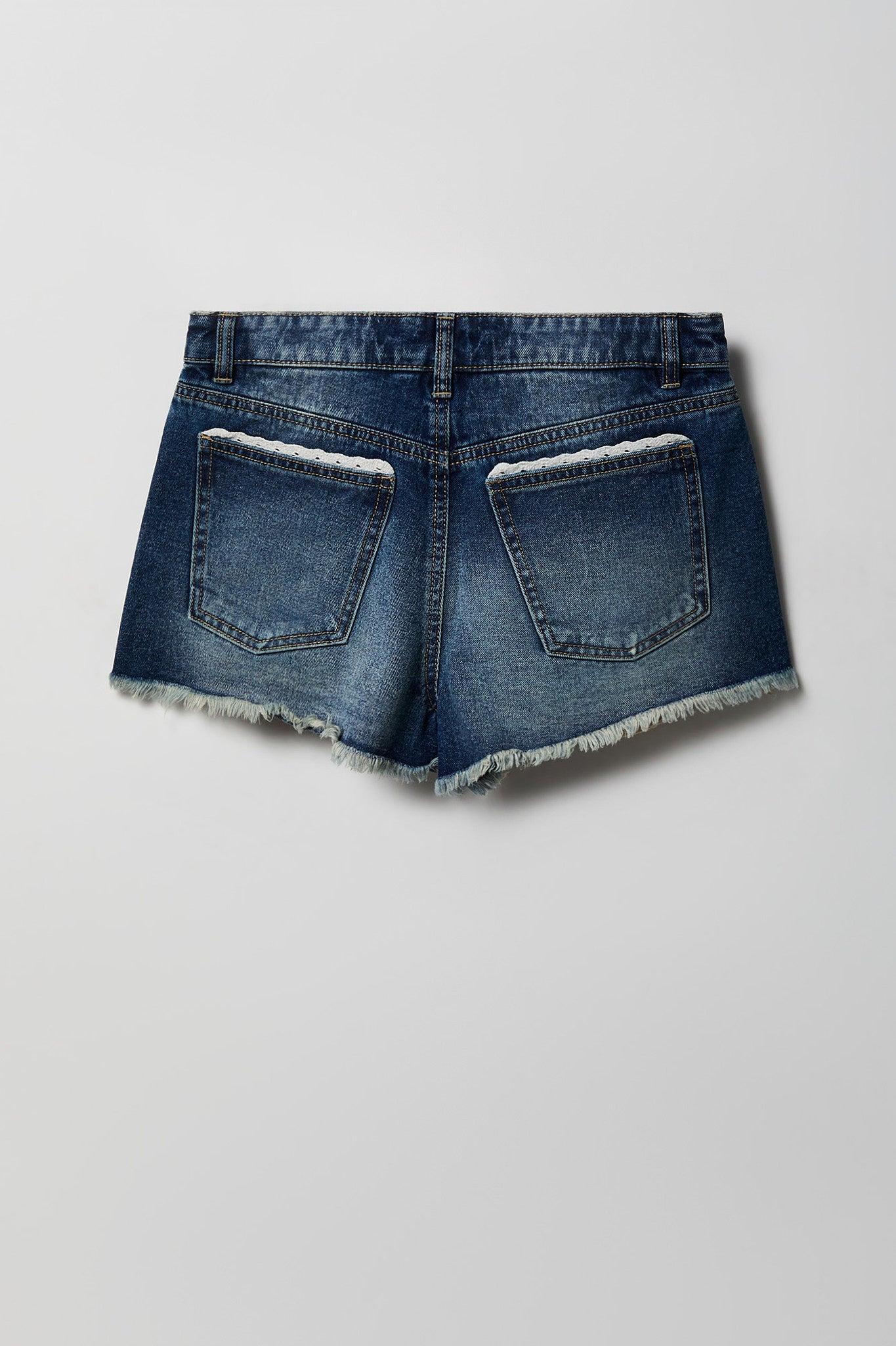 Lace Trim Denim Short Female Product Image