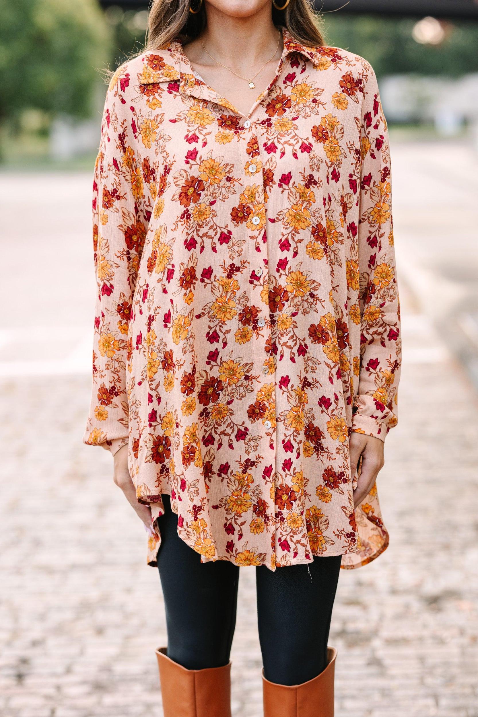 Taking Care Of You Peach Pink Floral Tunic Female Product Image