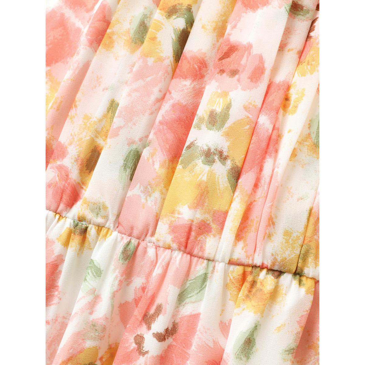 Plus Size Halter Neck Floral Pleated Pocket Dress White Women Formal Shirt collar Sleeveless Curvy BloomChic 22-24/3X Product Image