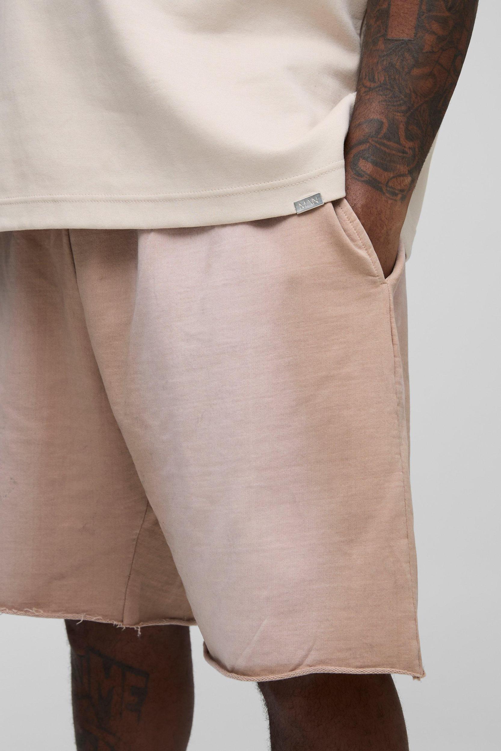 Plus Washed Raw Hem Extended Drawcord Relaxed Shorts | boohooMAN USA Product Image