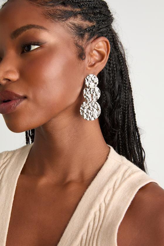 Ashton Silver Hammered Statement Earrings Product Image