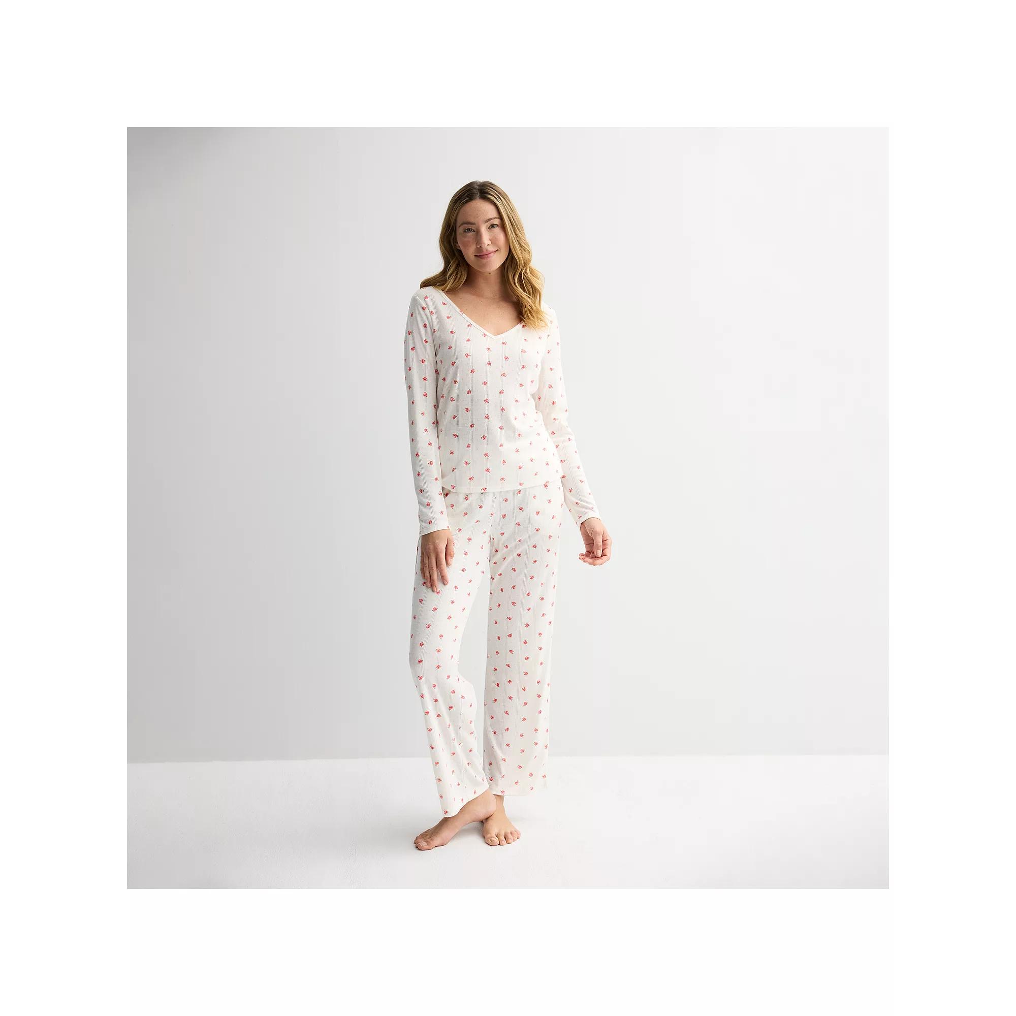 Women's Sonoma Goods For Life® Pointelle Sleep Long Sleeve Top, Size: XL, Ivory Floral Product Image