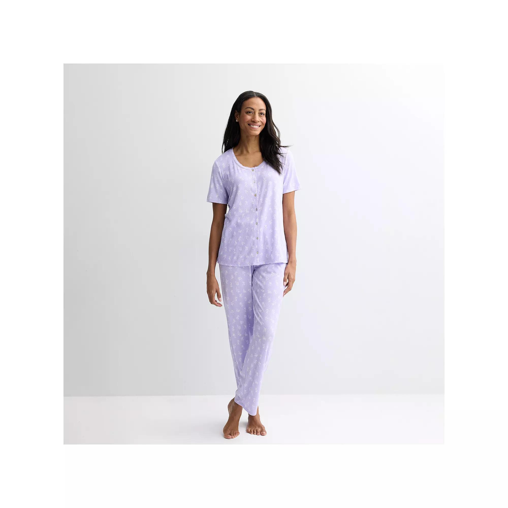 Women's Croft & Barrow® Valentine's Day Henley Long Sleeve Pajama Top & Pajama Pants Set,  Product Image