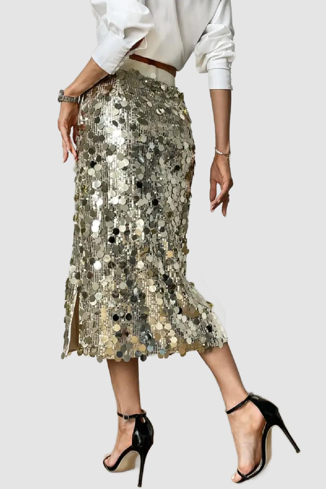 Gold Payette Sequin Long Skirt Product Image