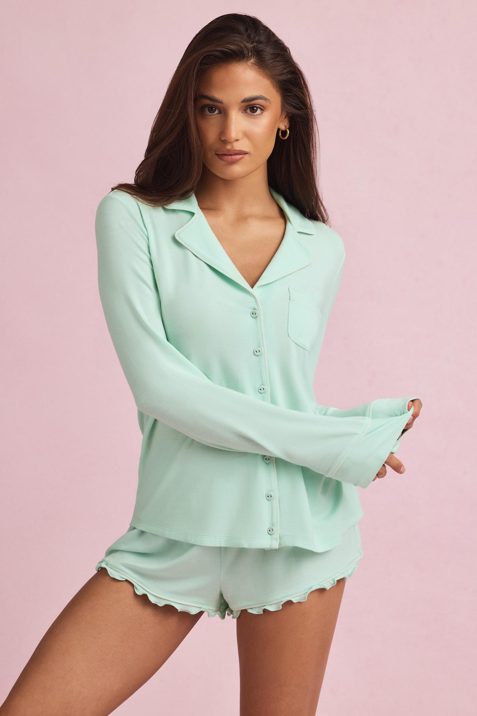 Modal Long-Sleeve Pyjama Top in Mint Product Image