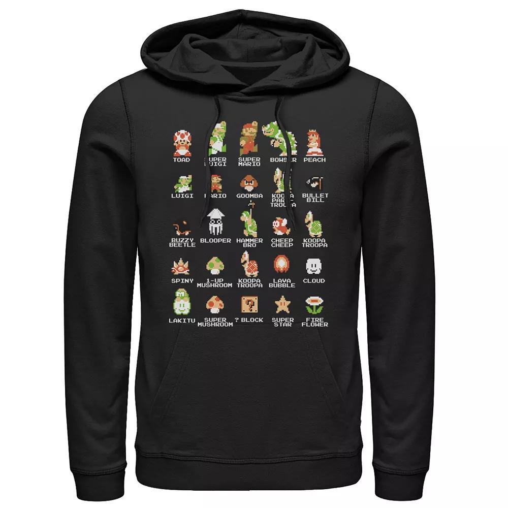 Men's Nintendo Super Mario 8-bit Pixel Icons List Hoodie,  Product Image