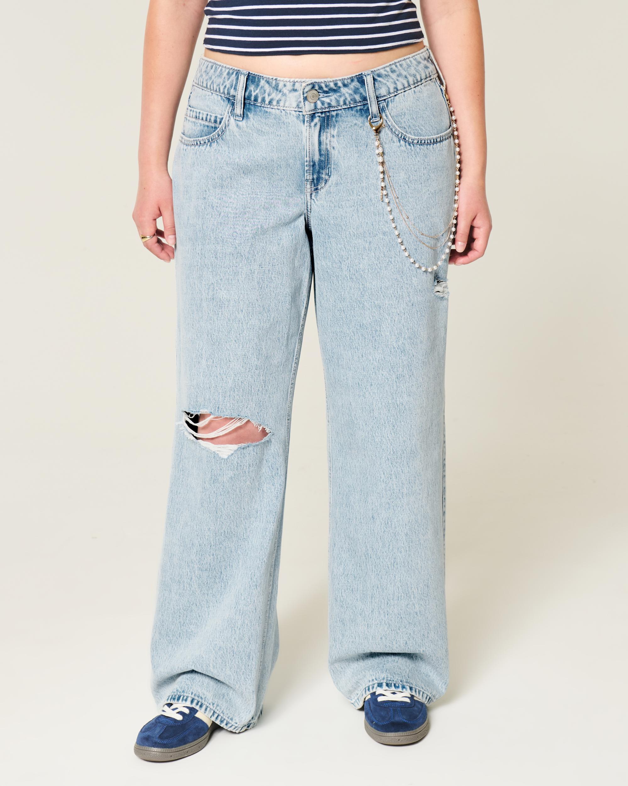 Low-Rise Ripped Light Wash Baggy Jeans Product Image