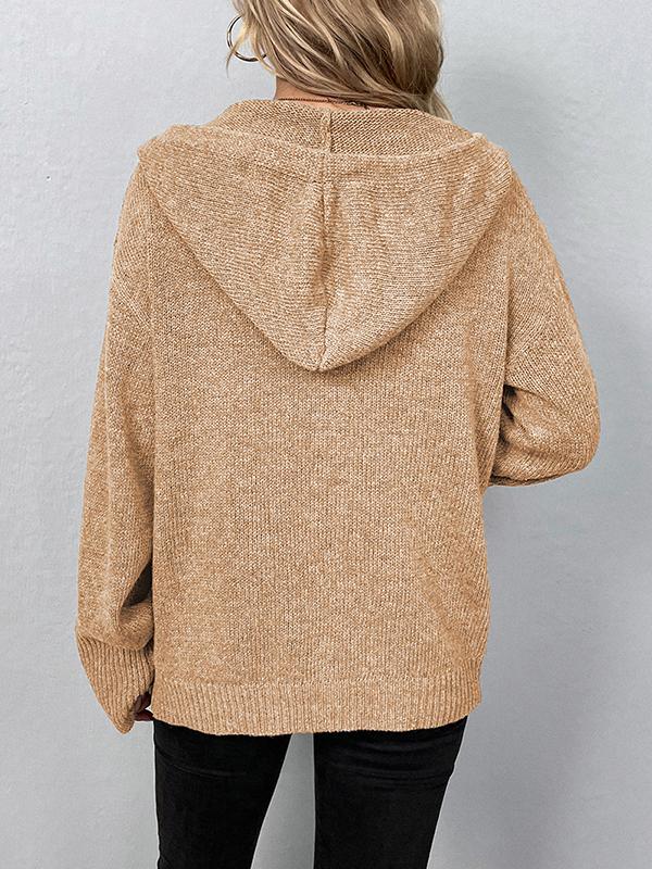 Wrap Buttoned Hooded Solid Color Cardigan Product Image