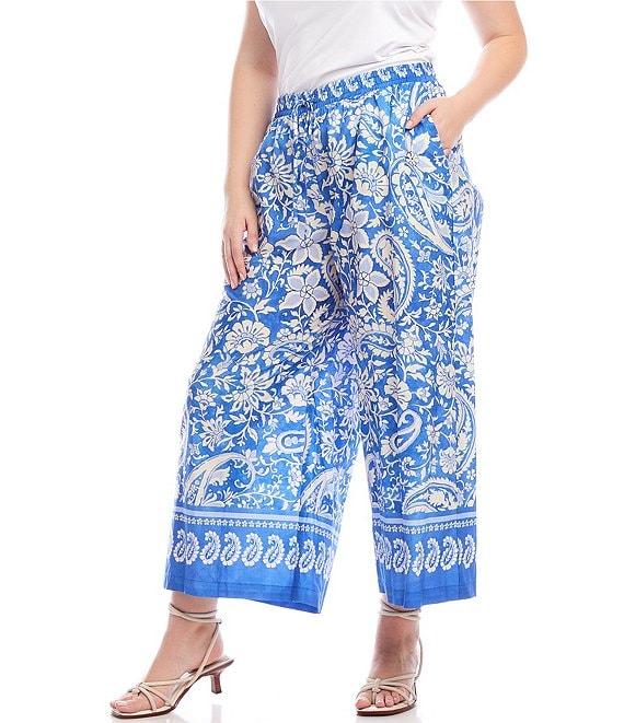 Karen Kane Plus Size Floral Paisley Border Print Pull-On Ankle Pants Product Image