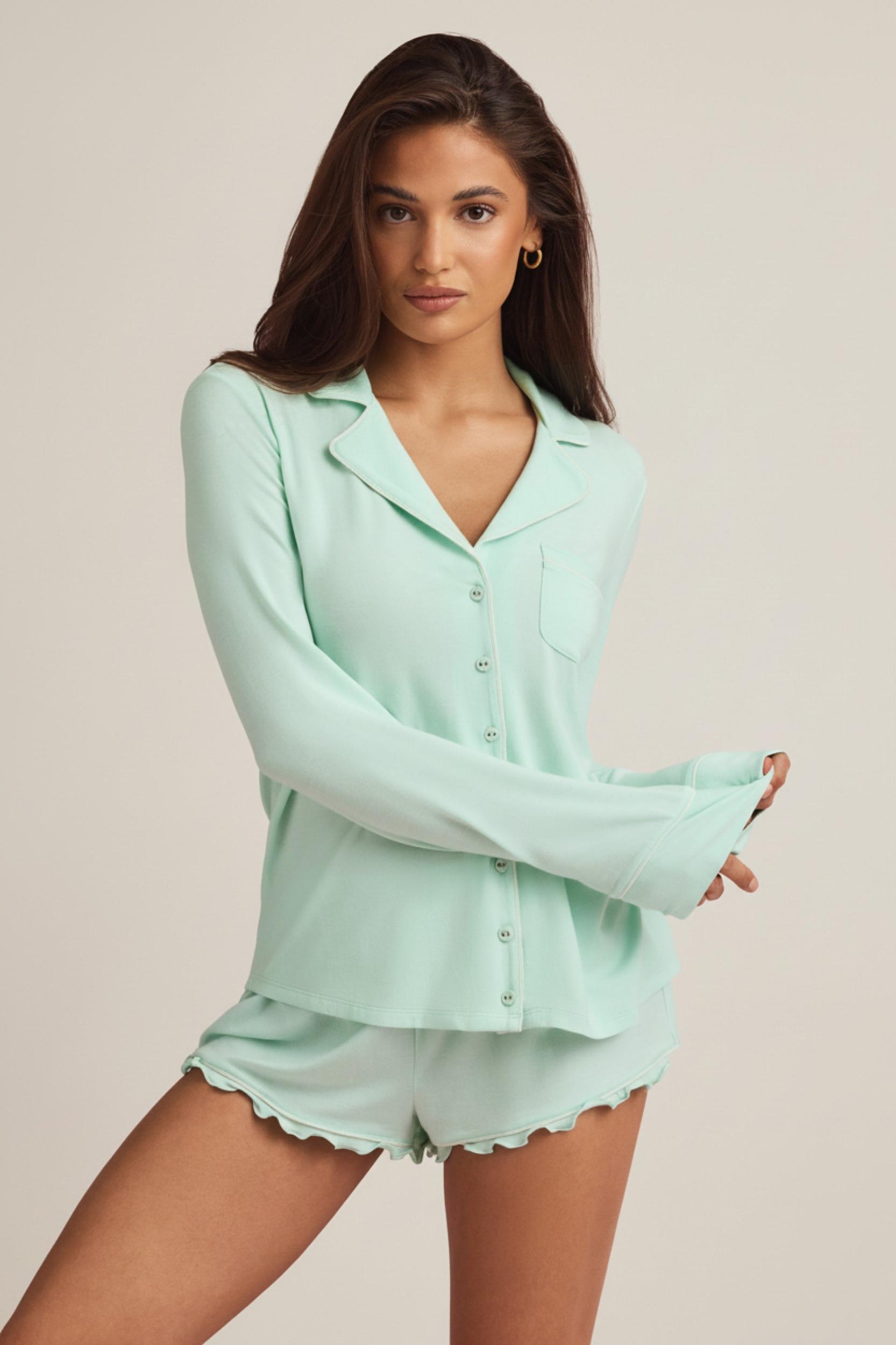 Modal Long-Sleeve Pyjama Top in Mint Product Image