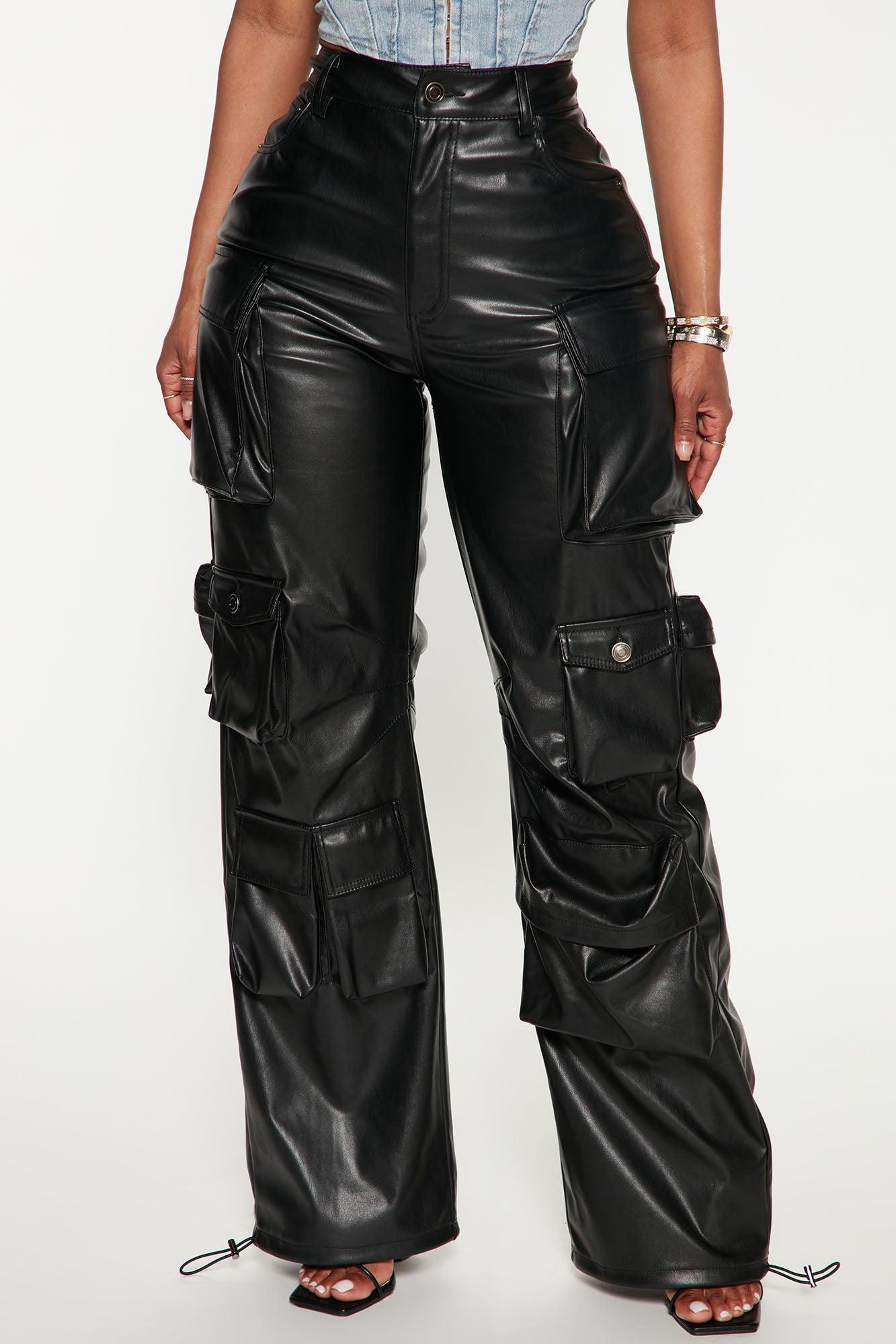 Something About You Faux Leather Cargo Pant 32 - Black Product Image
