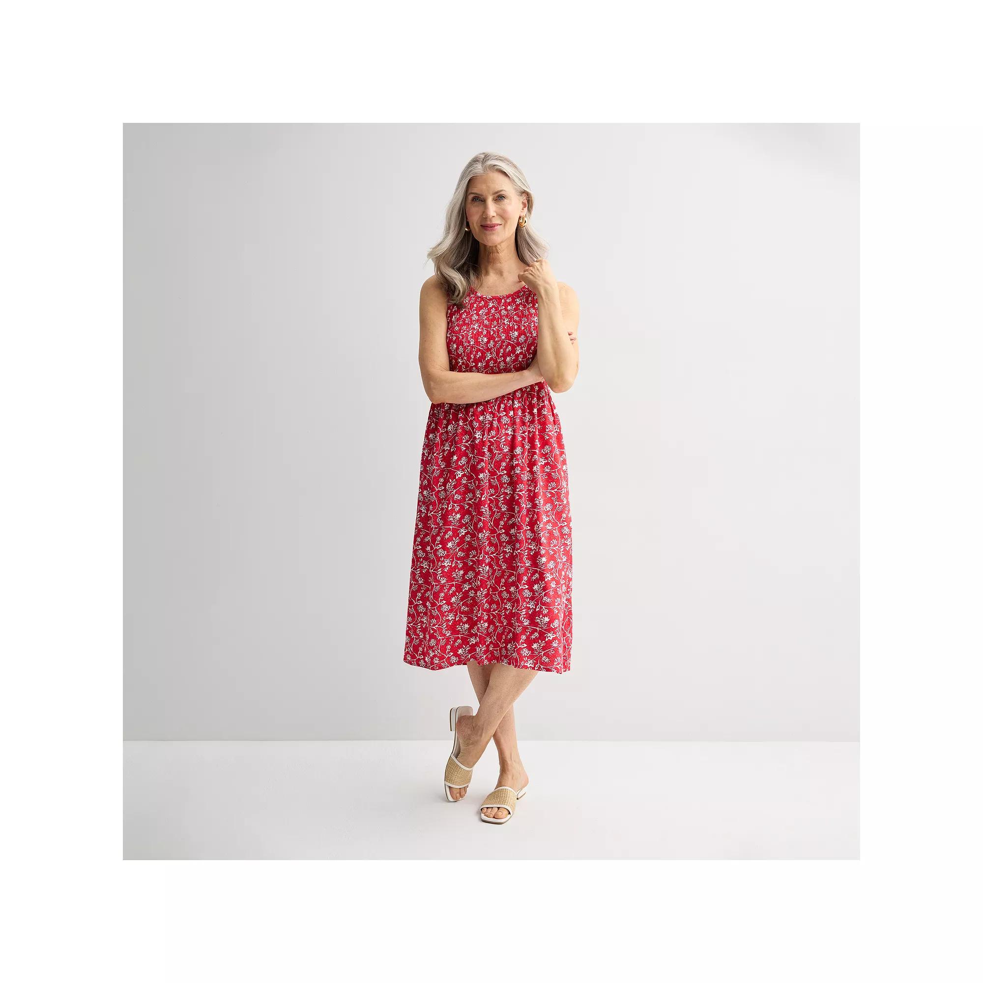 Women's Croft & Barrow® Smocked Midi Dress, Size: XL, Red Sketchy Floral Product Image