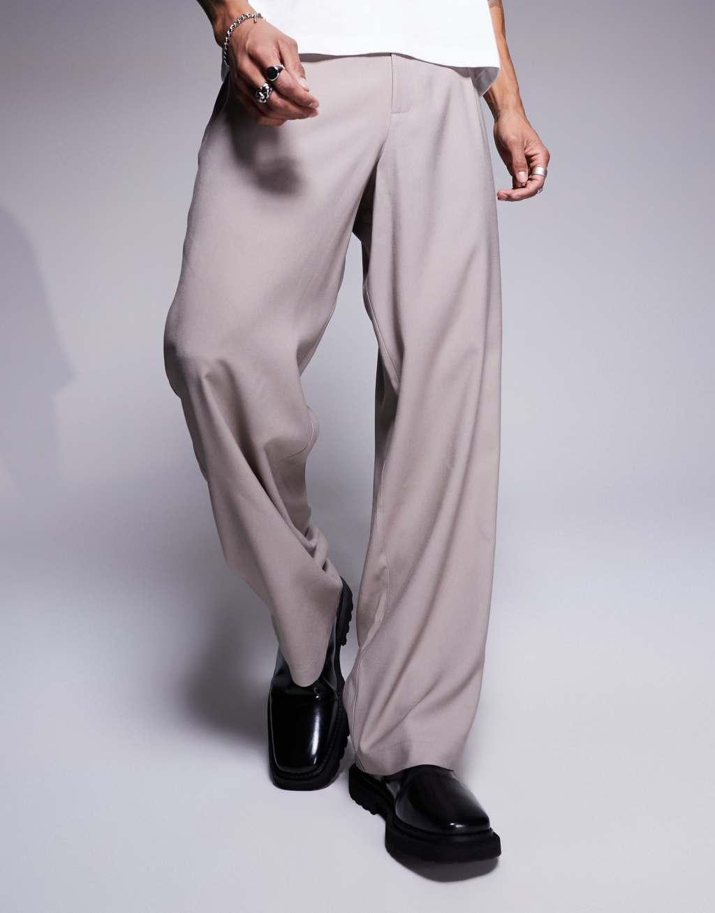 ASOS DESIGN wide leg smart pants in mushroom Product Image