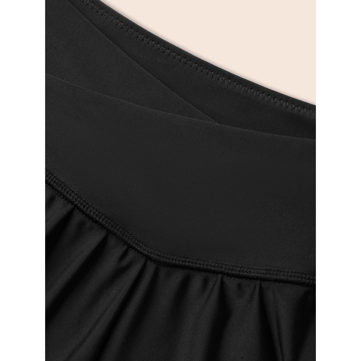 Plus Size High-Waisted Pleated Pockets Swim Bottoms Women's Swimwear Black Beach Gathered High stretch Bodycon High Rise Side seam pocket Curve Swim Bottoms BloomChic 18-20/2X Product Image