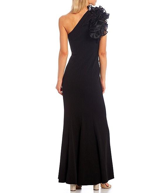 Aidan Mattox Organza Ruffle One-Shoulder Sleeveless Long Column Gown Product Image