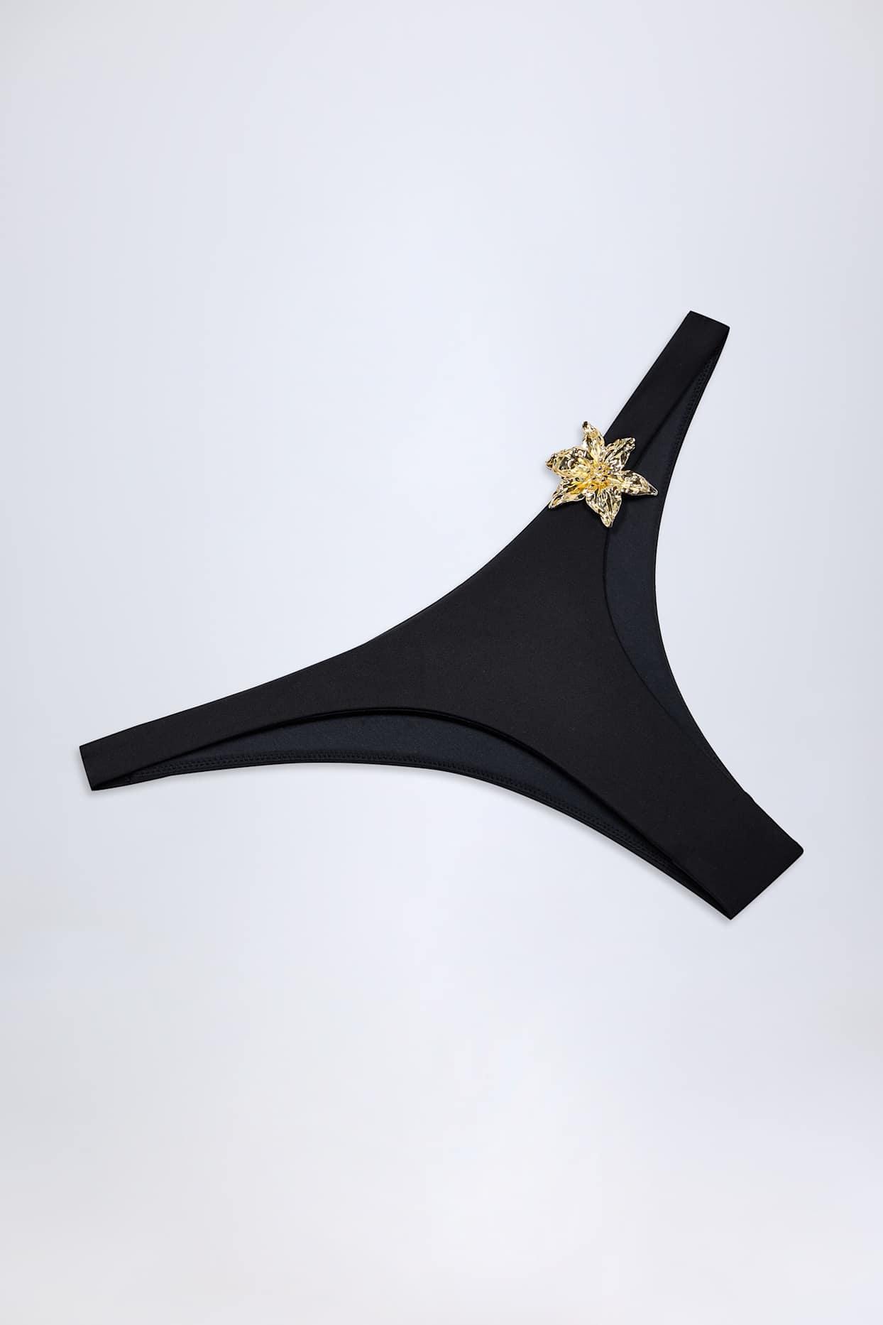 Hardware-Detail Cheeky Bikini Bottoms in Black Product Image