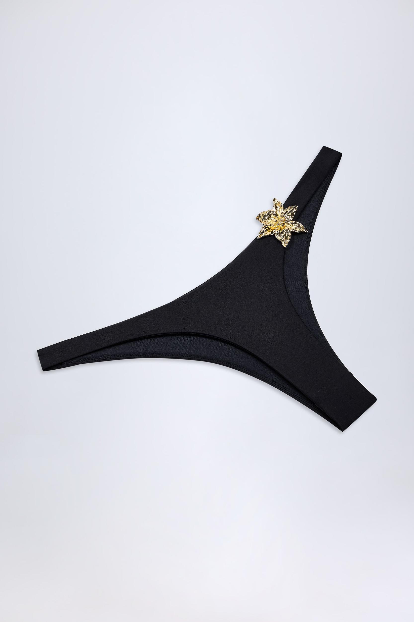 Hardware-Detail Cheeky Bikini Bottoms in Black Product Image