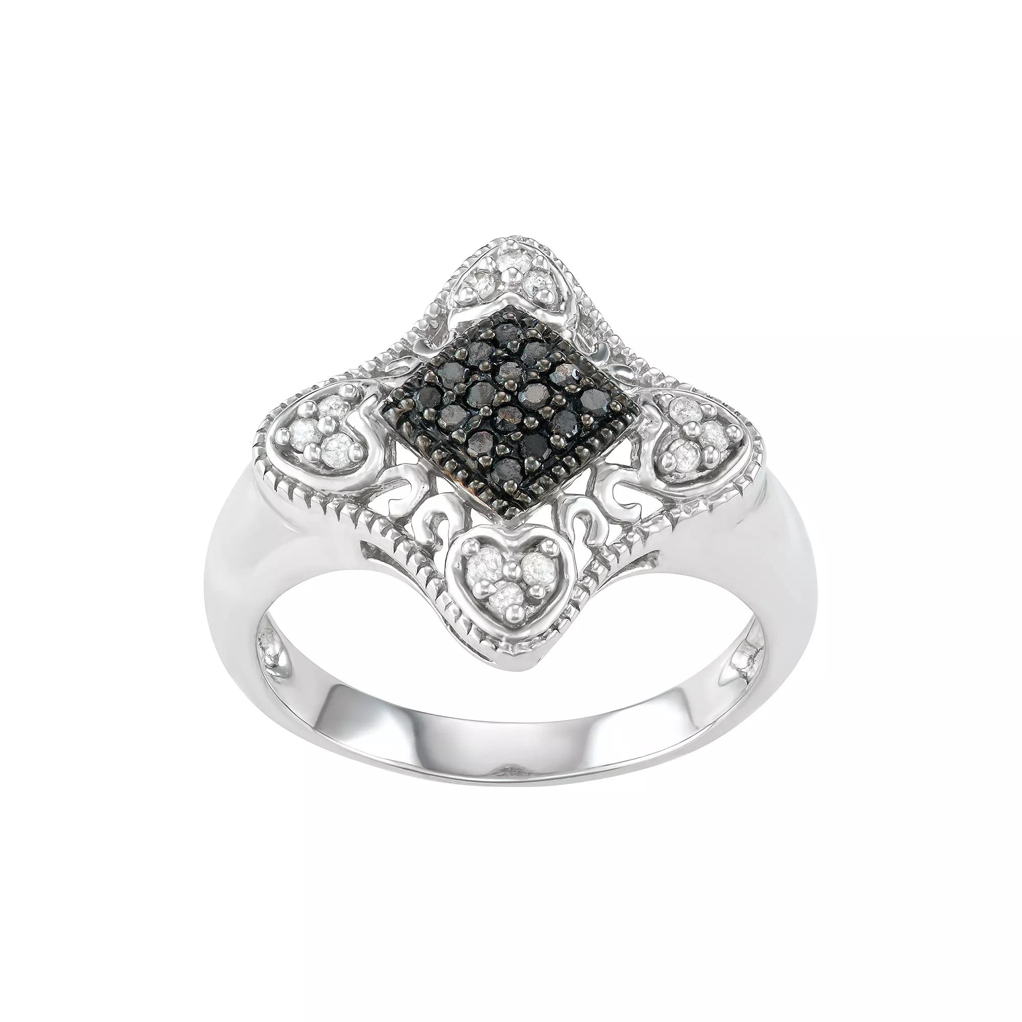 Sterling Silver 1/5 Carat T.W. Black & White Diamond Ring, Women's, Size: 8, Silver Tone Product Image