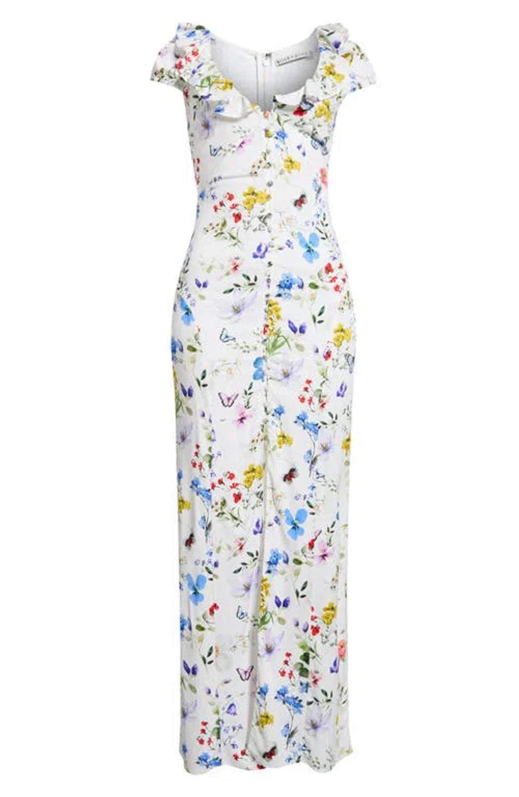 ALICE AND OLIVIA Tara Short Sleeve Ruffle A Line Dress In White Product Image