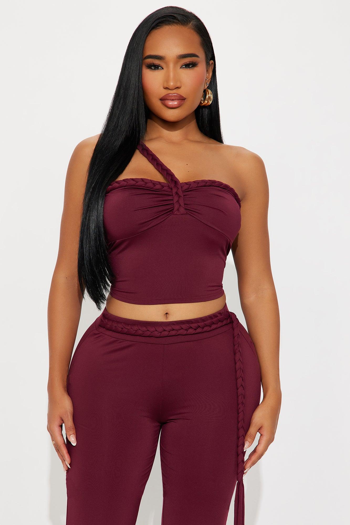 So Tied To You Pant Set - Burgundy Female Product Image