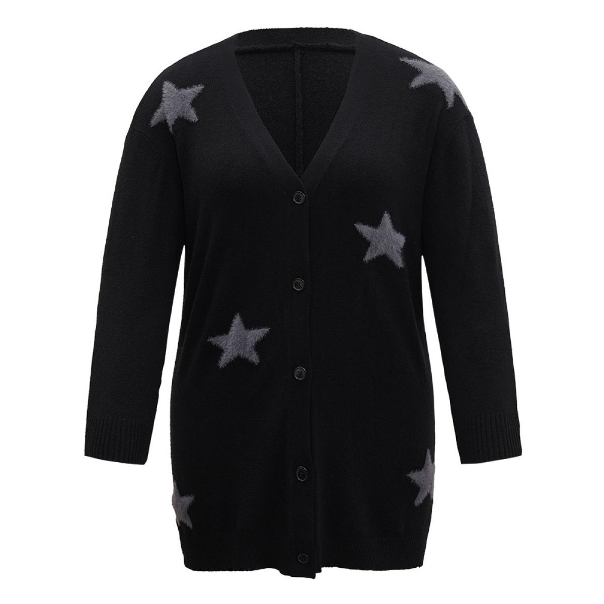 Plus Size Supersoft Essentials Star Button Through Cardigan Black Women Casual Loose Long Sleeve Dailywear Cardigans BloomChic 26/4X Product Image