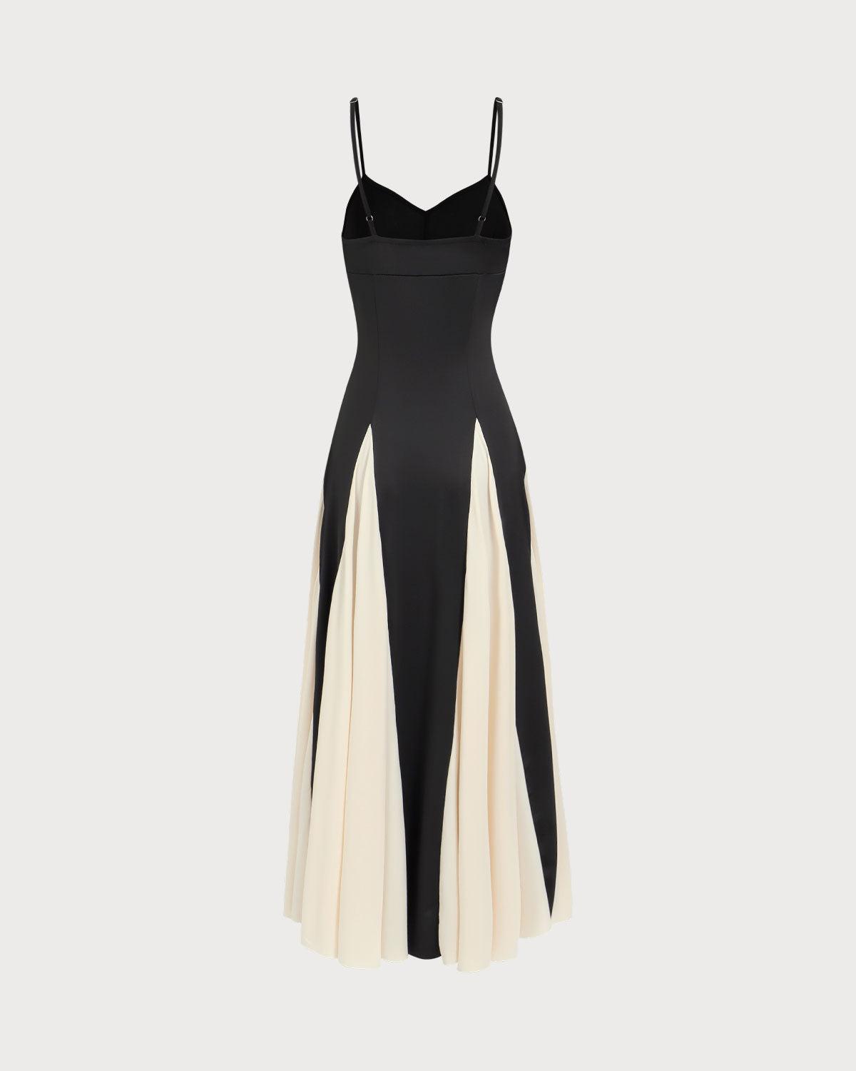 Women's Black Contrasting Pleated Slip Maxi Dress Female Product Image