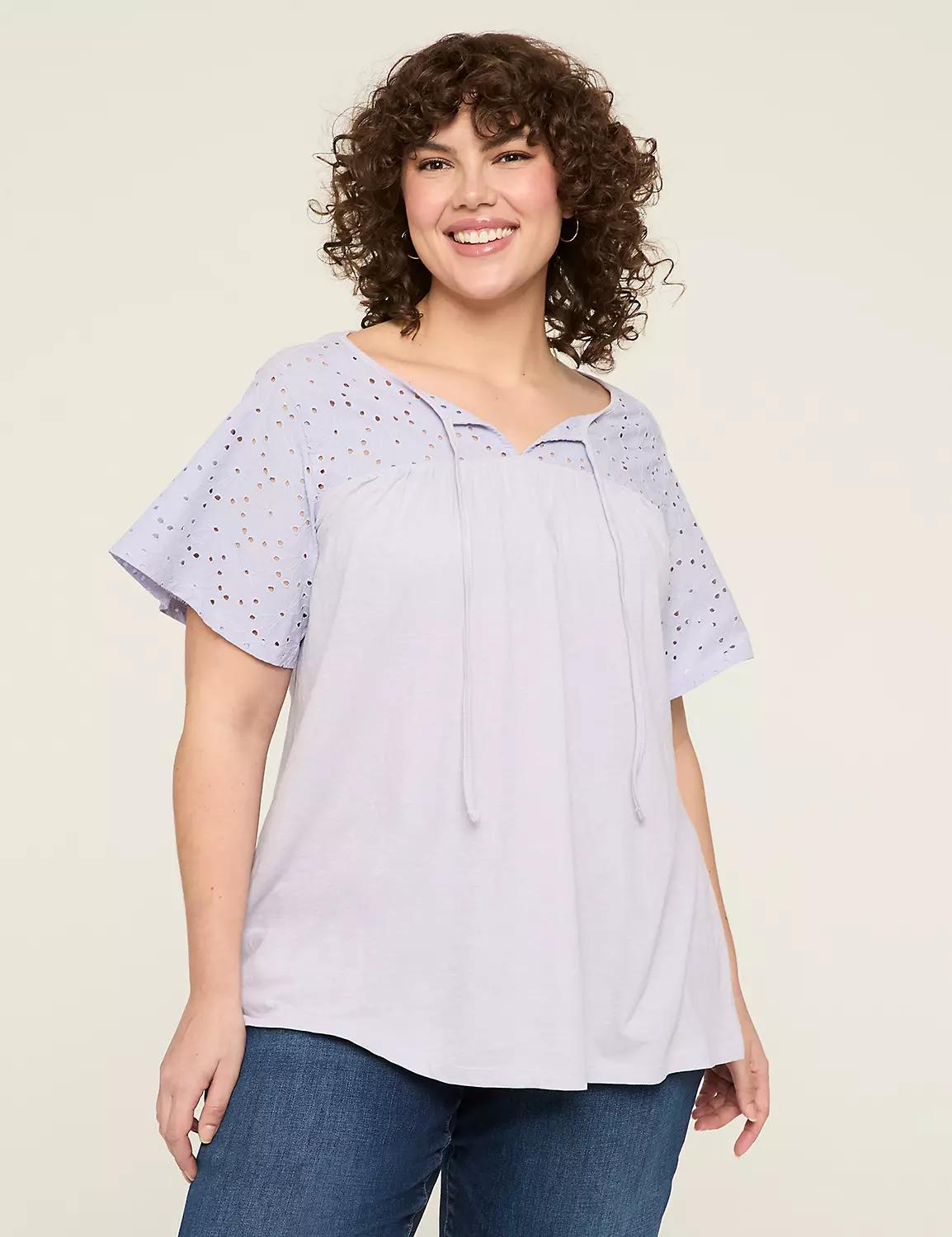 Eyelet-Yoke Tie-Neck Top Product Image