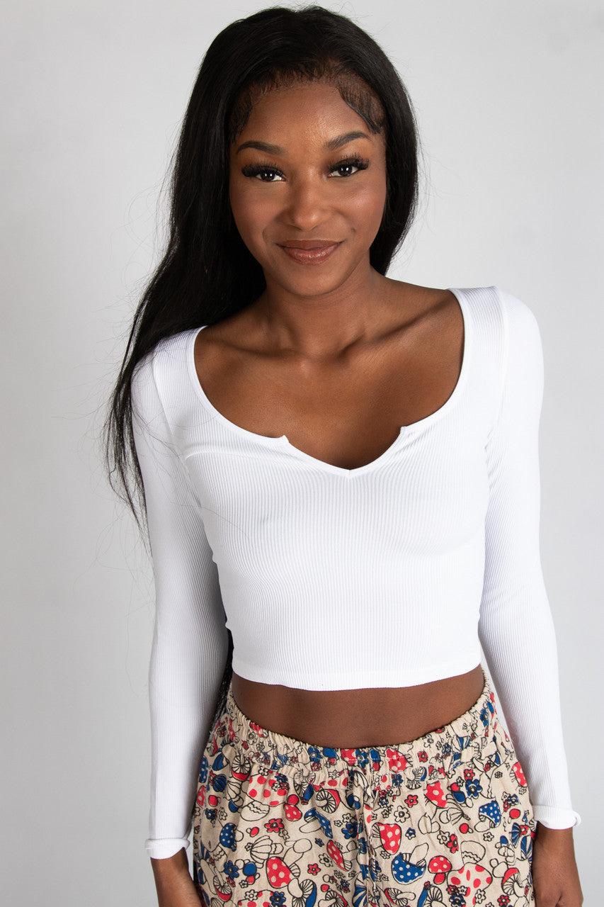 Long Sleeve Notch Neck Seamless Top Product Image