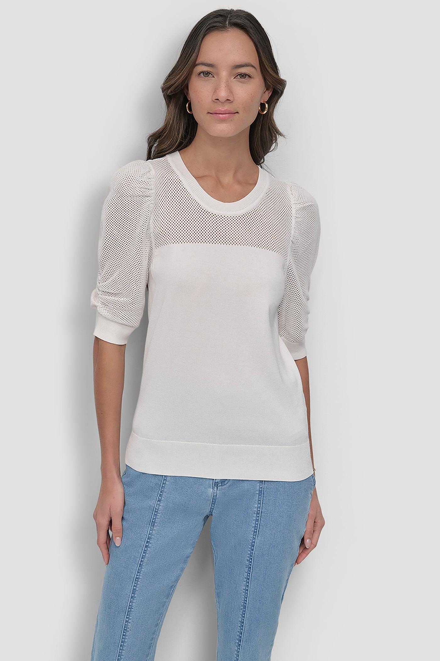 SHORT SLEEVE CREWNECK TWIST SLEEVE SWEATER Product Image