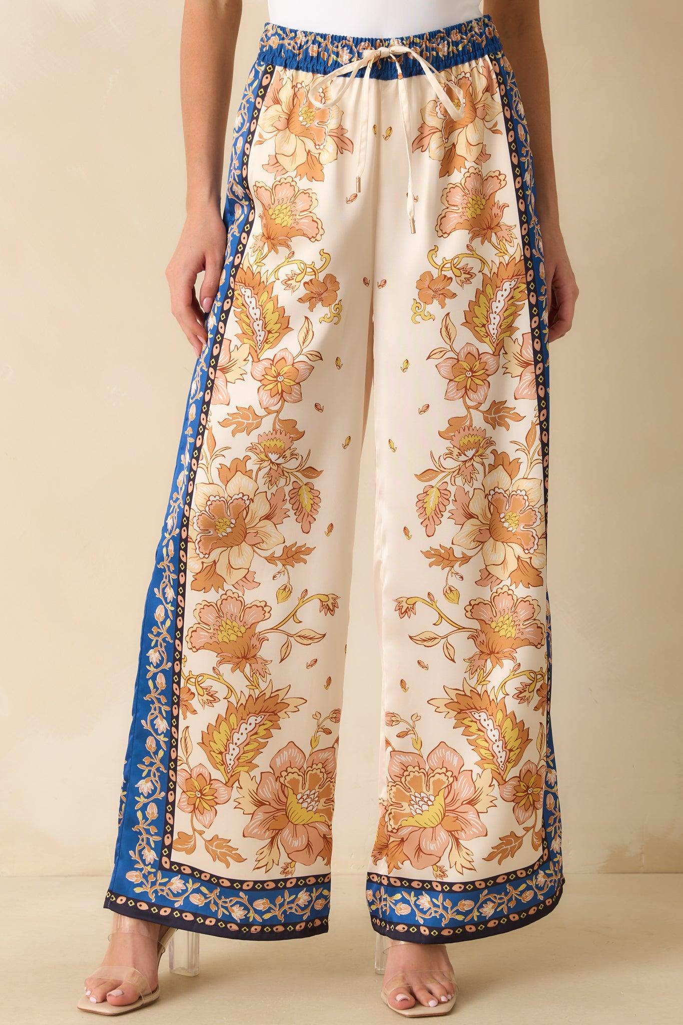 Took Her Time Ivory Multi Floral Print Satin Button Front Top Product Image