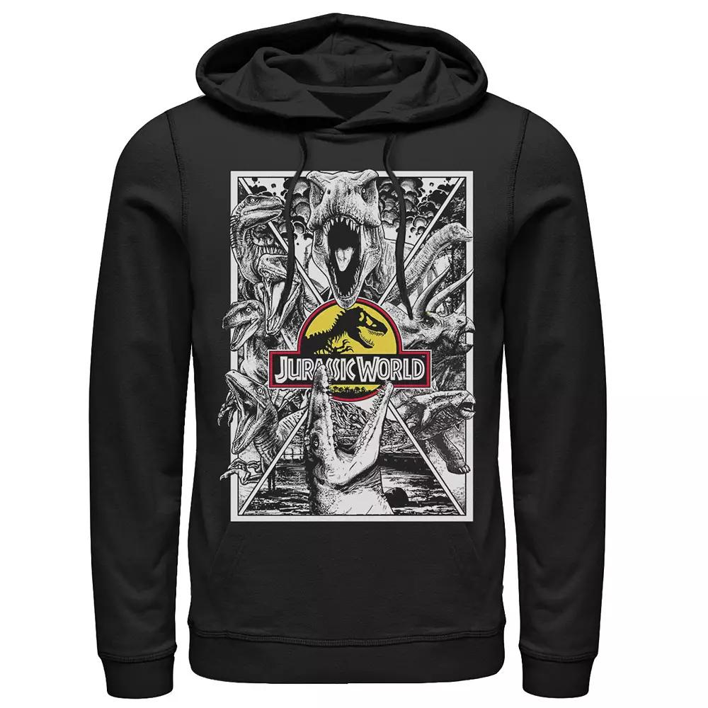 Men's Jurassic World Black and White Comic Dinos Graphic Pullover Hoodie,  Product Image