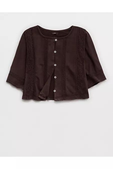 Aerie Short Sleeve Crochet Cardigan Women's Product Image