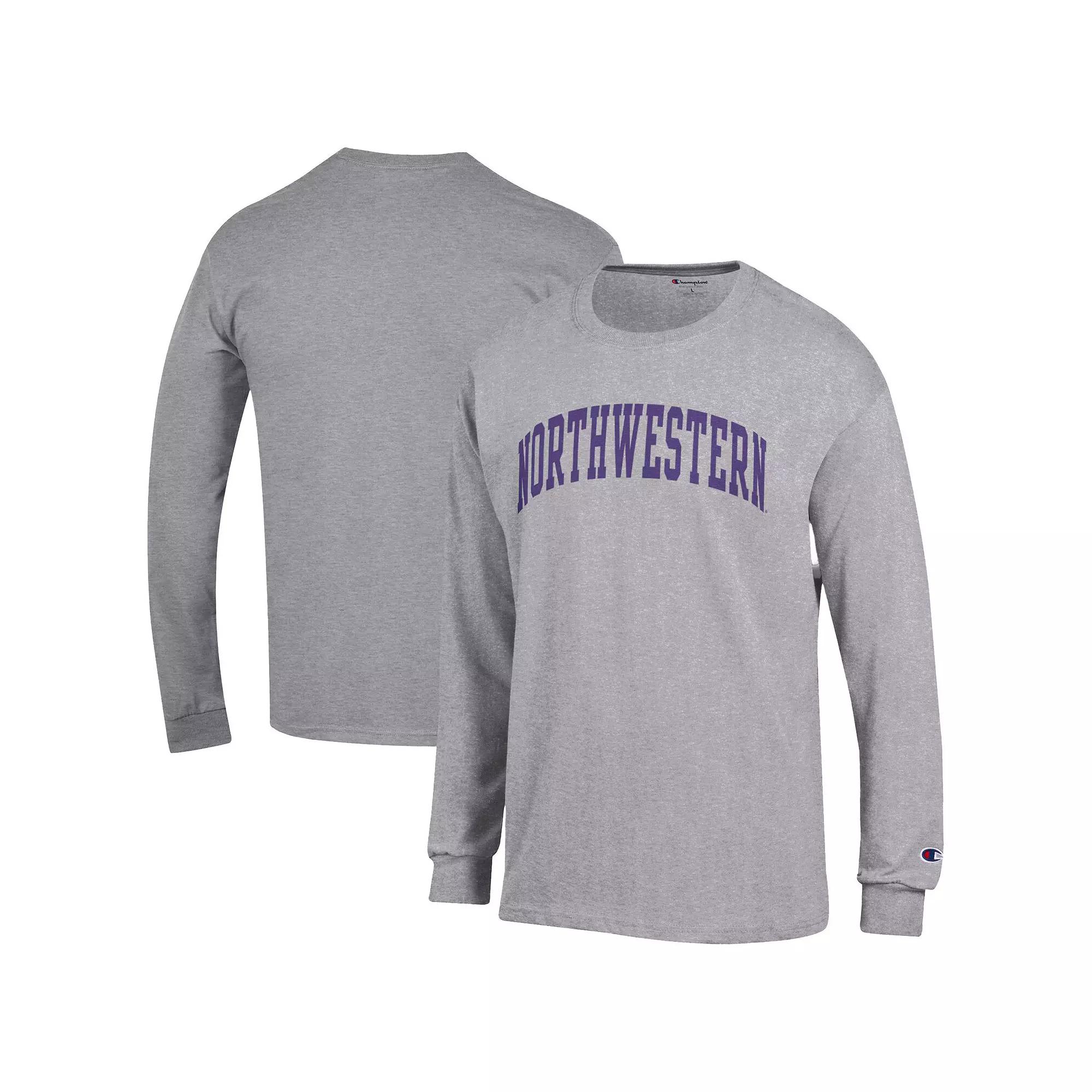 Mens Champion Heather Gray Northwestern Wildcats Basic Arch Long Sleeve T-Shirt Product Image