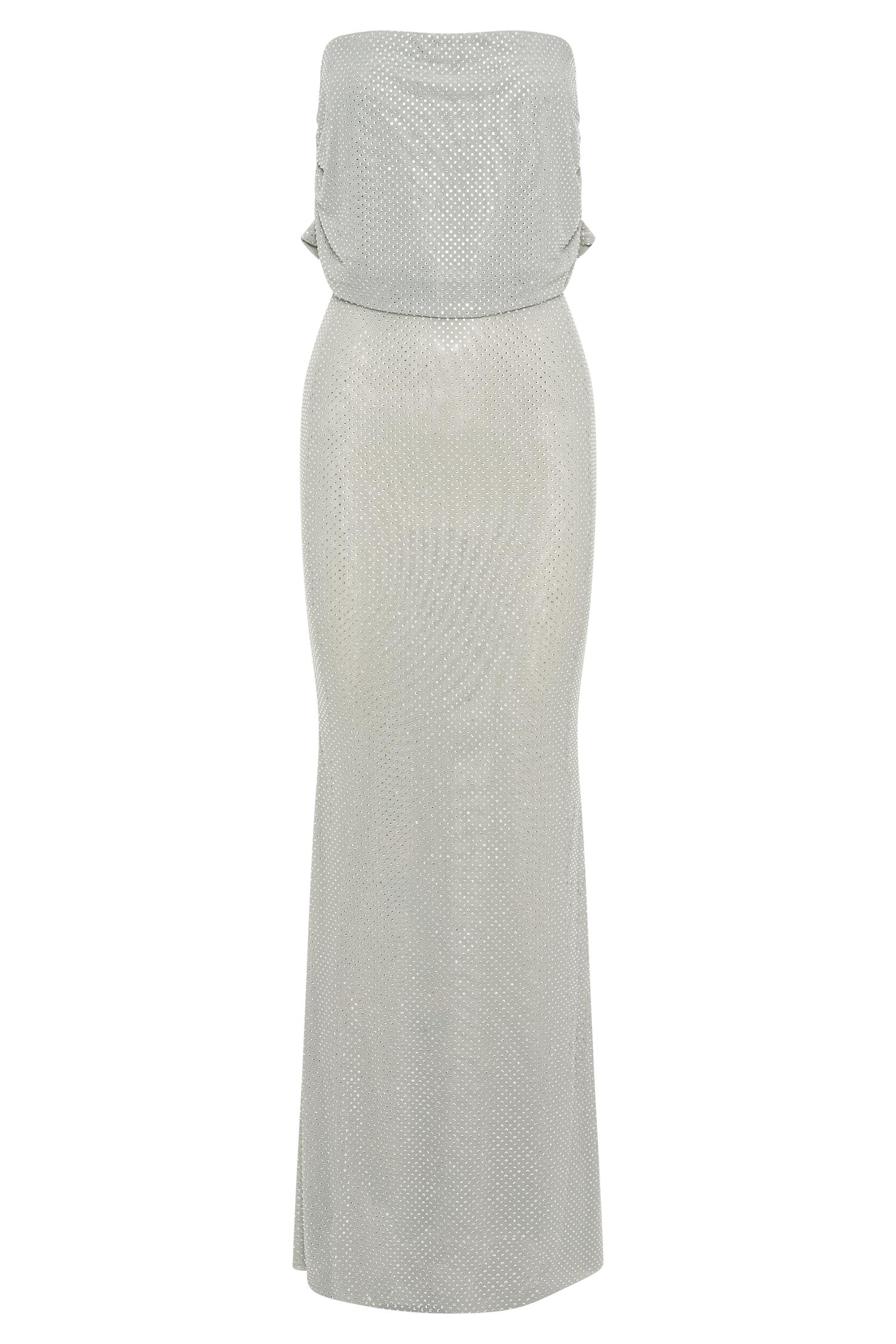 Arna Off Shoulder Diamante Maxi Dress - Silver Product Image