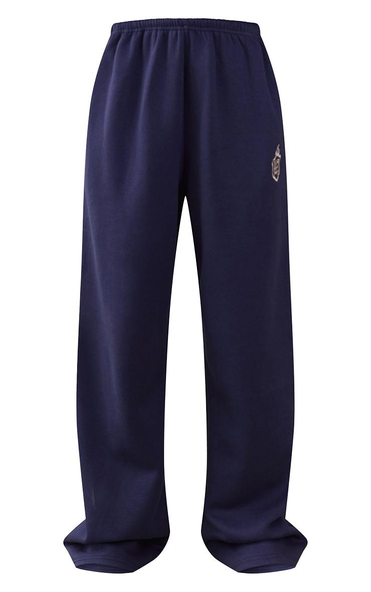 Navy Embroidered Wide Leg Sweatpants Product Image