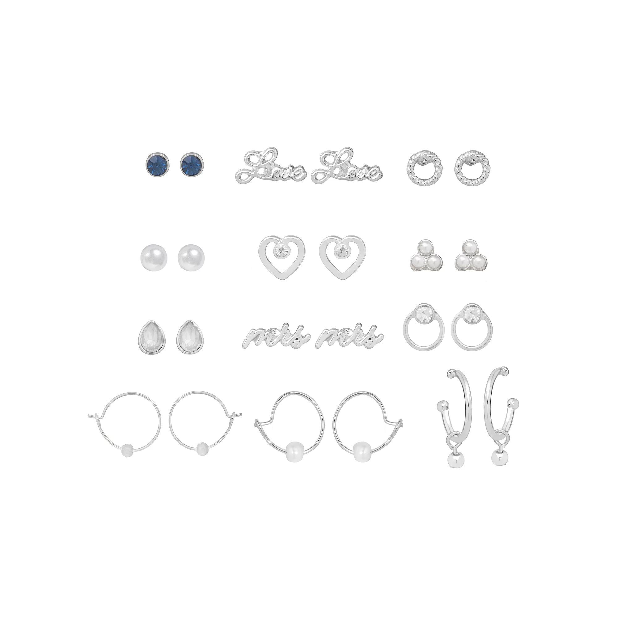 LC Lauren Conrad Bridal Earrings 12-Pair Pack, Women's, Blue Product Image