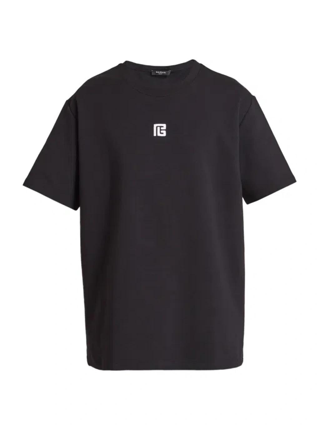 BALMAIN Logo-embroidered Crew-neck T-shirt In Black Product Image