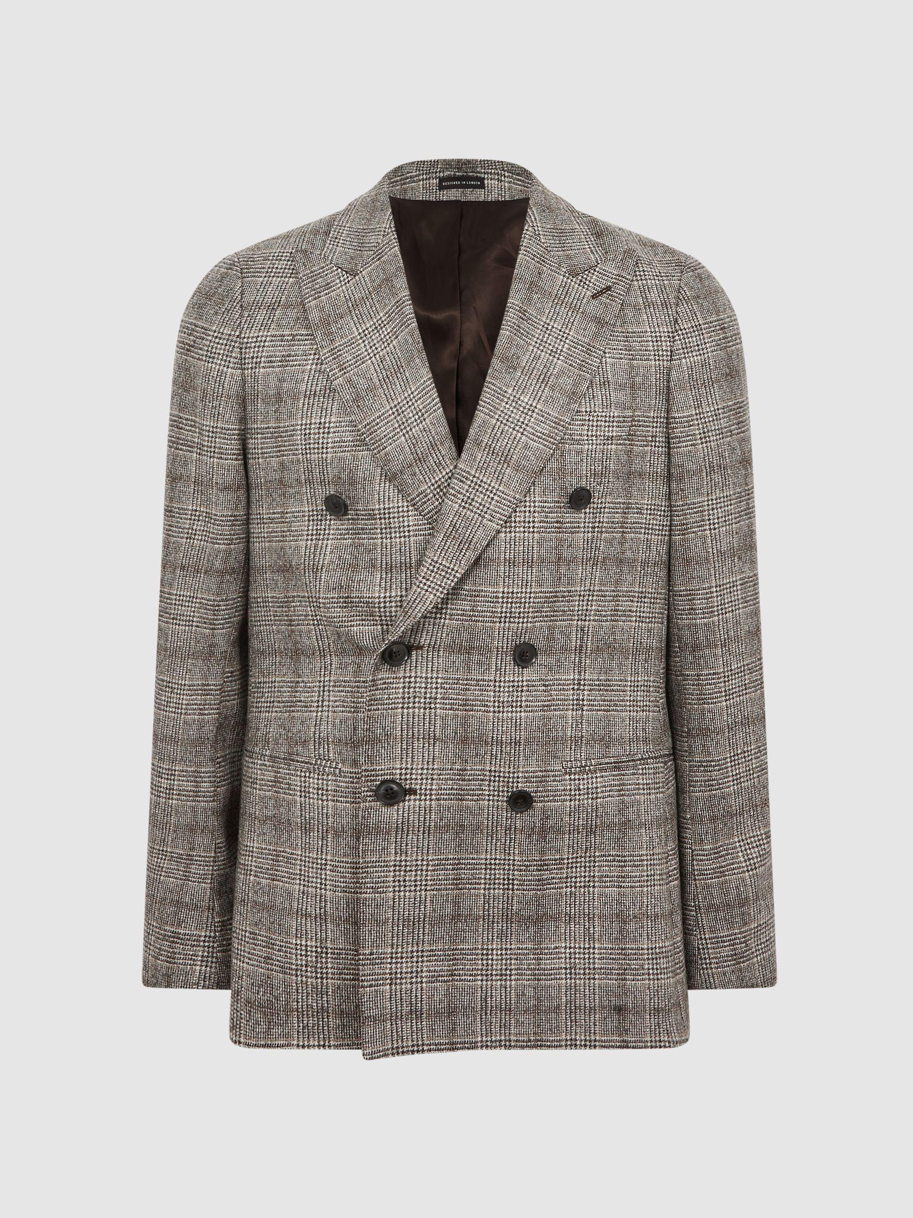 Slim Fit Double Breasted Prince Of Wales Check Blazer in Brown Product Image
