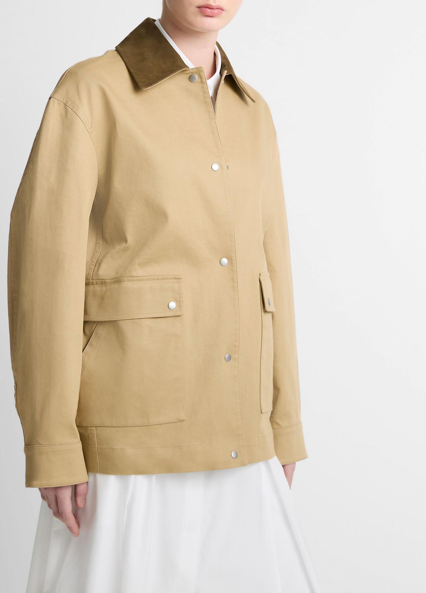 Suede-Collar Cotton Utility Jacket Product Image