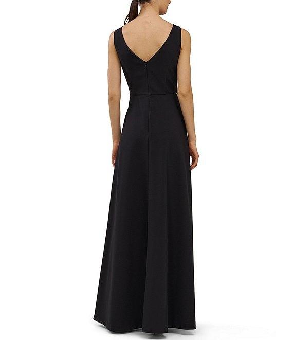 Kay Unger Palmer Walk Thru Sleeveless Crepe Boat Neck Pleat Detail Asymmetrical Waistband Jumpsuit Product Image