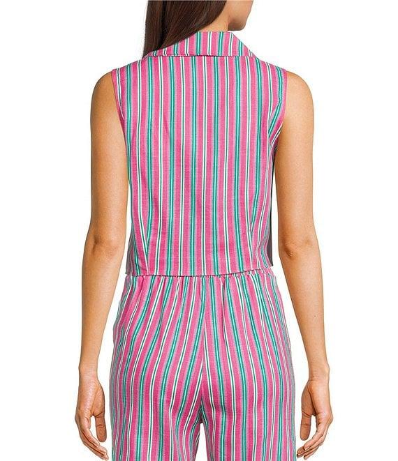 Copper Key Coordinating Stripe Printed Linen Blend Tie Front Tank Top Product Image